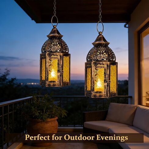 IMAGE Moroccan Hanging Candle Lanterns, 8.3x4 Inch Moroccan Birdcage Holders with Glass Creative Indoor/Outdoor Lighting for Wedding, Ramadan, Christmas, Patio, Garden, Home Tabletop Decor in Saudi Arabia