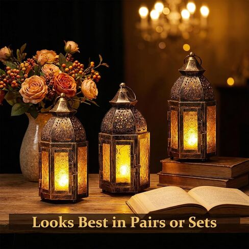 IMAGE Moroccan Hanging Candle Lanterns, 8.3x4 Inch Moroccan Birdcage Holders with Glass Creative Indoor/Outdoor Lighting for Wedding, Ramadan, Christmas, Patio, Garden, Home Tabletop Decor in Saudi Arabia