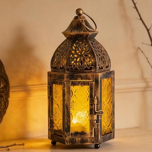 IMAGE Moroccan Hanging Candle Lanterns, 8.3x4 Inch Moroccan Birdcage Holders with Glass Creative Indoor/Outdoor Lighting for Wedding, Ramadan, Christmas, Patio, Garden, Home Tabletop Decor in Saudi Arabia