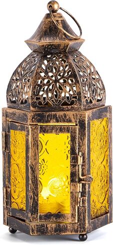 IMAGE Moroccan Hanging Candle Lanterns, 8.3x4 Inch Moroccan Birdcage Holders with Glass Creative Indoor/Outdoor Lighting for Wedding, Ramadan, Christmas, Patio, Garden, Home Tabletop Decor in Saudi Arabia