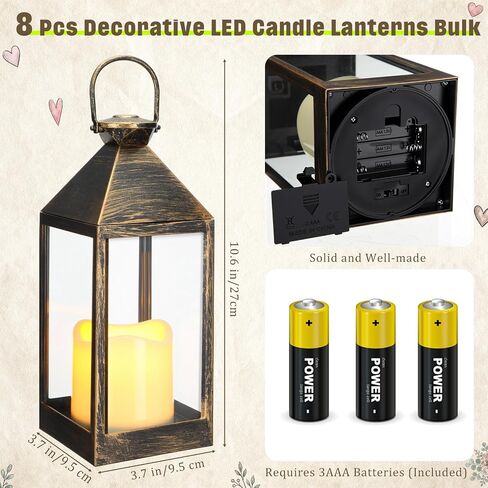 8 Pcs 10.6 Inch Decorative Candle Lanterns Bulk for Centerpieces Wedding Indoor Outdoor with LED Flameless Flickering Candle Hanging Farmhouse Lanterns Battery Powered for Party(Bronze) in Saudi Arabia