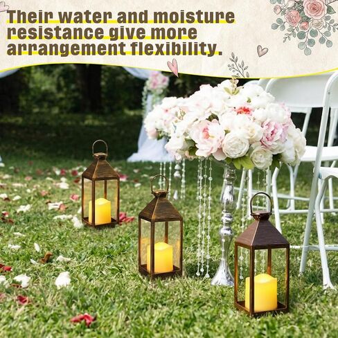 8 Pcs 10.6 Inch Decorative Candle Lanterns Bulk for Centerpieces Wedding Indoor Outdoor with LED Flameless Flickering Candle Hanging Farmhouse Lanterns Battery Powered for Party(Bronze) in Kuwait