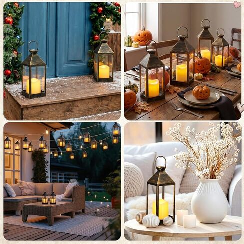 8 Pcs 10.6 Inch Decorative Candle Lanterns Bulk for Centerpieces Wedding Indoor Outdoor with LED Flameless Flickering Candle Hanging Farmhouse Lanterns Battery Powered for Party(Bronze) in Saudi Arabia