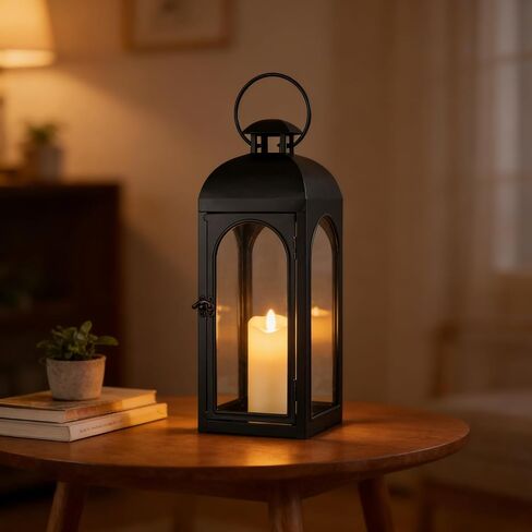 Decorative Candle Lantern 16Inches Outdoor Black Metal Lantern Hanging Candle Lantern for Indoor Outdoor Home Decor Patio Christmas Decorations in Saudi Arabia