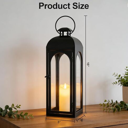 Decorative Candle Lantern 16Inches Outdoor Black Metal Lantern Hanging Candle Lantern for Indoor Outdoor Home Decor Patio Christmas Decorations in Saudi Arabia