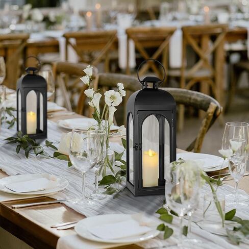 Decorative Candle Lantern 16Inches Outdoor Black Metal Lantern Hanging Candle Lantern for Indoor Outdoor Home Decor Patio Christmas Decorations in Saudi Arabia