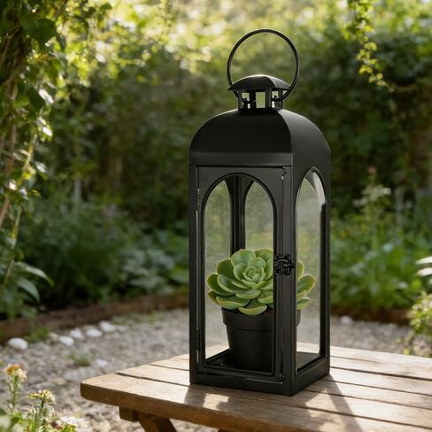 Decorative Candle Lantern 16Inches Outdoor Black Metal Lantern Hanging Candle Lantern for Indoor Outdoor Home Decor Patio Christmas Decorations in Saudi Arabia