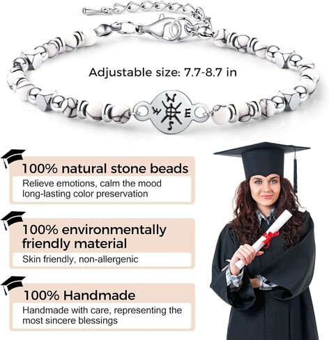 Graduation Compass Bracelets Set for Her Him, Graduation Gift for Middle School High School and College Students 5th 8th Grade Comes with 2 Inspirational Card (Black White) in Saudi Arabia