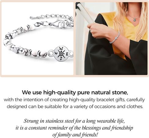 Graduation Compass Bracelets Set for Her Him, Graduation Gift for Middle School High School and College Students 5th 8th Grade Comes with 2 Inspirational Card (Black White) in Saudi Arabia