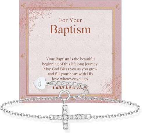 925 Sterling Silver Cross Bracelet for Girls - Faith Cross Bracelets for Kids Small Dainty Inspirational Jewelry Gifts, Baptism Birthday First Communion Easter in Saudi Arabia