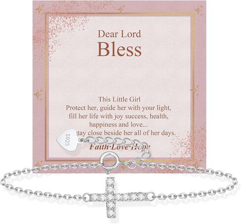 925 Sterling Silver Cross Bracelet for Girls - Faith Cross Bracelets for Kids Small Dainty Inspirational Jewelry Gifts, Baptism Birthday First Communion Easter in Saudi Arabia