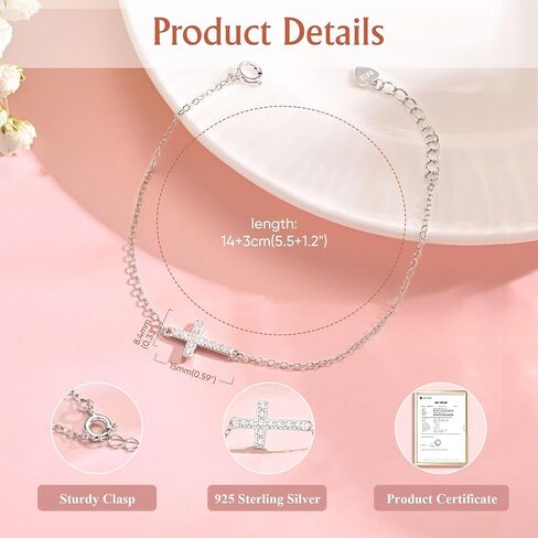 925 Sterling Silver Cross Bracelet for Girls - Faith Cross Bracelets for Kids Small Dainty Inspirational Jewelry Gifts, Baptism Birthday First Communion Easter in Saudi Arabia