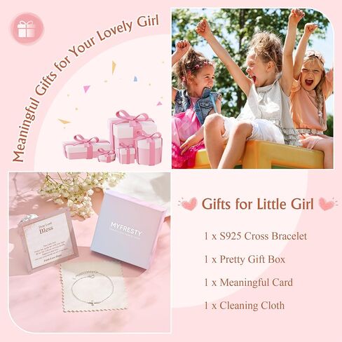 925 Sterling Silver Cross Bracelet for Girls - Faith Cross Bracelets for Kids Small Dainty Inspirational Jewelry Gifts, Baptism Birthday First Communion Easter in Saudi Arabia