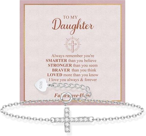 925 Sterling Silver Cross Bracelet for Girls - Faith Cross Bracelets for Kids Small Dainty Inspirational Jewelry Gifts, Baptism Birthday First Communion Easter in Saudi Arabia