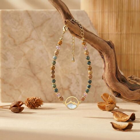 Gold Moving Mountains Mustard Seed Natural Stone Beaded Bracelet, Inspirational Christian Gifts for Teen Girls & Women in Saudi Arabia