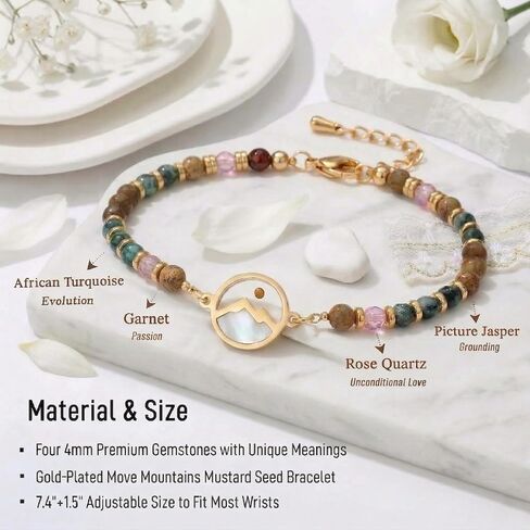 Gold Moving Mountains Mustard Seed Natural Stone Beaded Bracelet, Inspirational Christian Gifts for Teen Girls & Women in Saudi Arabia