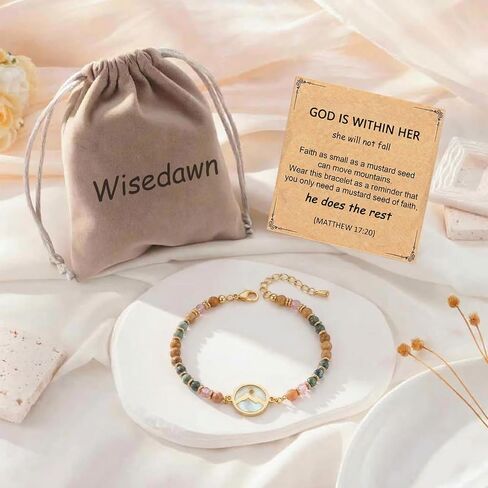 Gold Moving Mountains Mustard Seed Natural Stone Beaded Bracelet, Inspirational Christian Gifts for Teen Girls & Women in Saudi Arabia