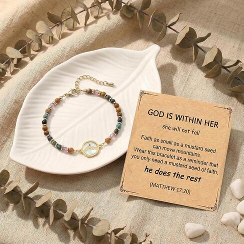 Gold Moving Mountains Mustard Seed Natural Stone Beaded Bracelet, Inspirational Christian Gifts for Teen Girls & Women in Saudi Arabia