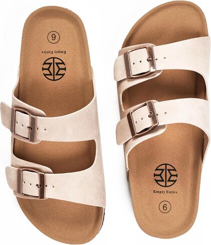 Women's Faux Leather Flat Sandals with Cork Footbed and Arch Support, Adjustable Strap, Soft Cushion, Comfortable Summer Walking Beach Slides Vacation Essentials in Saudi Arabia