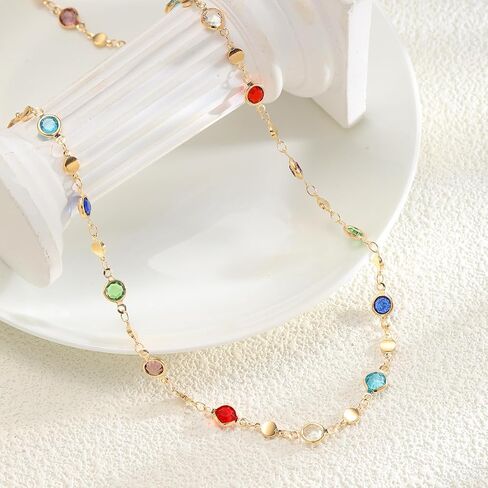 QiaTsed Colorful Crystal Long Necklace for Women Trendy Y-Shaped Pendant Necklace Boho Gemstone Necklace Ideal Dainty Jewelry Gift for Women in Saudi Arabia