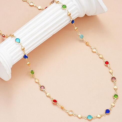 QiaTsed Colorful Crystal Long Necklace for Women Trendy Y-Shaped Pendant Necklace Boho Gemstone Necklace Ideal Dainty Jewelry Gift for Women in Saudi Arabia