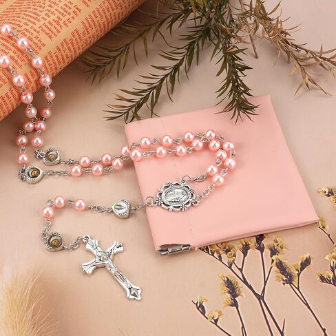 Rosary Beads Catholic, Rosary Necklace with Leather Pouch with Magnetic Top Bag for Men and Women Christian Gifts in Saudi Arabia
