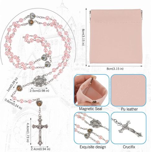 Rosary Beads Catholic, Rosary Necklace with Leather Pouch with Magnetic Top Bag for Men and Women Christian Gifts in Saudi Arabia