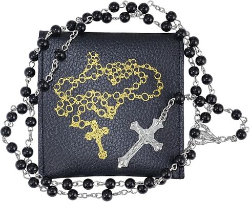 Rosary Beads Catholic, Rosary Necklace with Leather Pouch with Magnetic Top Bag for Men and Women Christian Gifts in Saudi Arabia