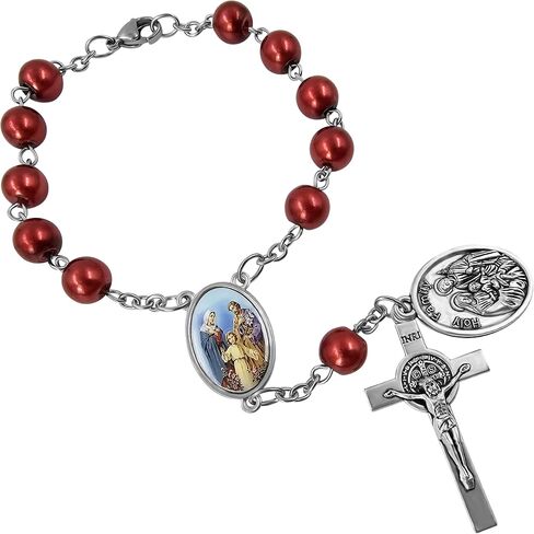 TALISMAN4U Saint Benedict One Decade Rosary for Car Rearview Mirror Holy Family Medal 8mm Glass Prayer Beads Catholic Evil Protection Auto Rosary Bracelet for Women Men in Kuwait