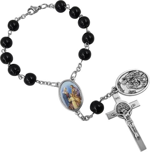 TALISMAN4U Saint Benedict One Decade Rosary for Car Rearview Mirror Holy Family Medal 8mm Glass Prayer Beads Catholic Evil Protection Auto Rosary Bracelet for Women Men in Kuwait