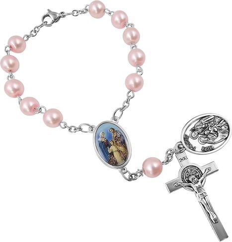 TALISMAN4U Saint Benedict One Decade Rosary for Car Rearview Mirror Holy Family Medal 8mm Glass Prayer Beads Catholic Evil Protection Auto Rosary Bracelet for Women Men in Kuwait