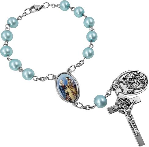 TALISMAN4U Saint Benedict One Decade Rosary for Car Rearview Mirror Holy Family Medal 8mm Glass Prayer Beads Catholic Evil Protection Auto Rosary Bracelet for Women Men in Kuwait