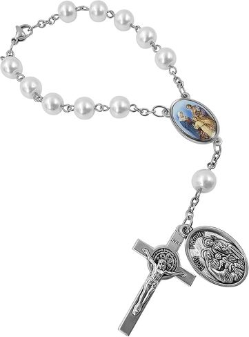 TALISMAN4U Saint Benedict One Decade Rosary for Car Rearview Mirror Holy Family Medal 8mm Glass Prayer Beads Catholic Evil Protection Auto Rosary Bracelet for Women Men in Kuwait