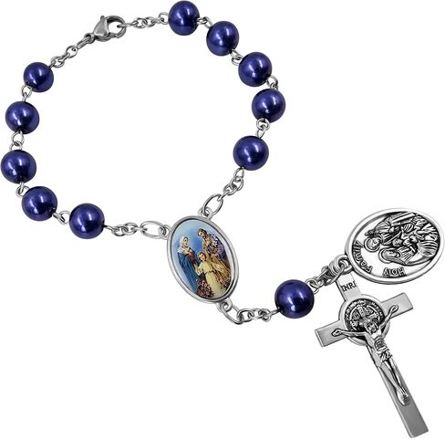 TALISMAN4U Saint Benedict One Decade Rosary for Car Rearview Mirror Holy Family Medal 8mm Glass Prayer Beads Catholic Evil Protection Auto Rosary Bracelet for Women Men in Kuwait