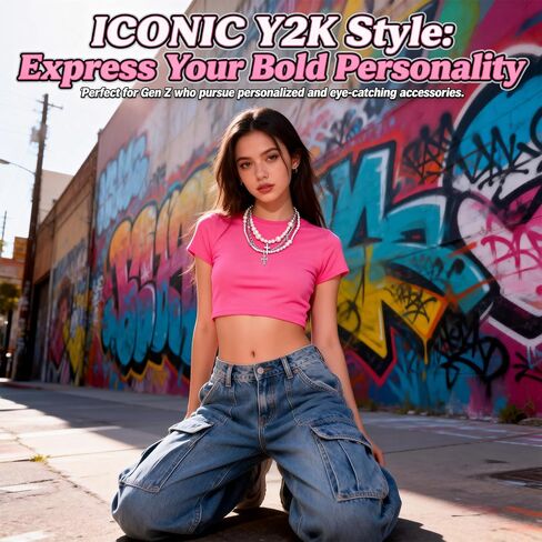 INSYOHO Silver Layered Necklaces for Women - Gothic Pearl Cross Chunky Necklaces Y2K Goth Punk Emo Grunge Choker Vintage Streetwear Costume Statement Catholic Jewelry Gift for Women in Saudi Arabia