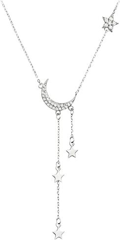 Moon Y Necklace Silver with Star Pendant, Rhinestone Long Link Chain Jewelry, Adjustable Moon Choker Crescent Pendant Collarbone Necklaces, Celestial Statement Jewelry Gifts for Women in Kuwait