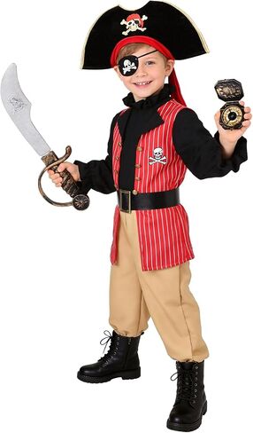 Latocos 17pcs Kids Boys Pirate Costume Toddler Halloween Dress Up Costume with Medallion Pirate Hat Sword Compass Bag Coins in Saudi Arabia