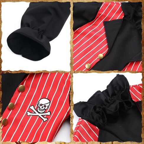 Latocos 17pcs Kids Boys Pirate Costume Toddler Halloween Dress Up Costume with Medallion Pirate Hat Sword Compass Bag Coins in Saudi Arabia