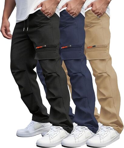 3 Pack Men's Cargo Pants Elastic Waist Relaxed Fit Sweatpants Joggers Tactical Work Pants with Pockets 2026 in Saudi Arabia