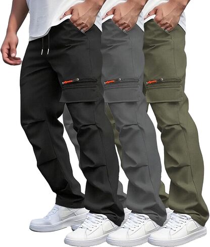 3 Pack Men's Cargo Pants Elastic Waist Relaxed Fit Sweatpants Joggers Tactical Work Pants with Pockets 2026 in Kuwait