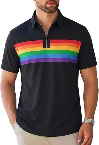 Mens Novelty Striped Golf Polo Shirt Short Sleeve Shirts in Saudi Arabia