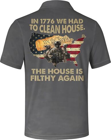 Men's Patriotic Print Polo Shirt, Tough Guy Slogan Graphic, Short Sleeve, Casual Slim Fit, Summer Daily Top in Saudi Arabia