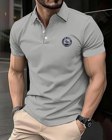 Men's Patriotic Print Polo Shirt, Tough Guy Slogan Graphic, Short Sleeve, Casual Slim Fit, Summer Daily Top in Saudi Arabia
