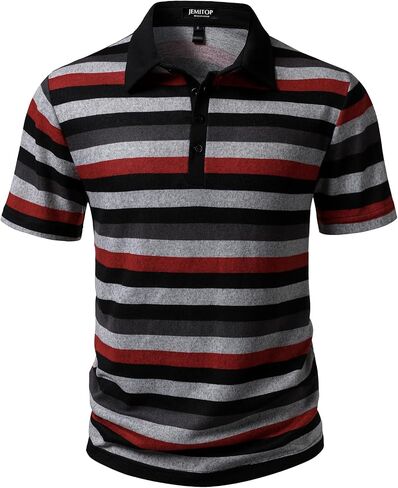JEMITOP Men's Retro Knit Striped Polo Collar Shirt Colorblock Casual Summer Short Sleeve Shirts in Saudi Arabia