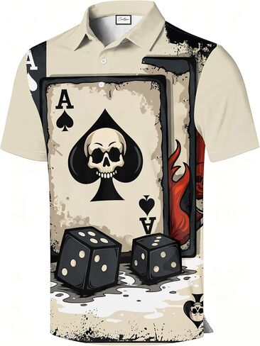 Men's Golf Polo Shirt, Funny Character Graphic Print, All-Over Print, Short Sleeve, Regular Fit in Saudi Arabia