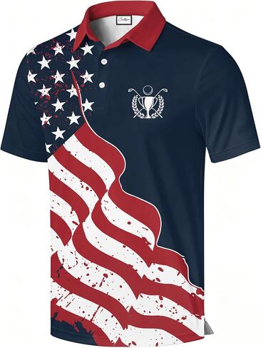 Men's Golf Polo Shirt, Funny Character Graphic Print, All-Over Print, Short Sleeve, Regular Fit in Saudi Arabia