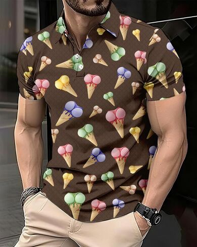 Men's Polo Shirt, Eye Catching Funny Print, Short Sleeve, Novelty Pattern Printed Polo Top in Saudi Arabia