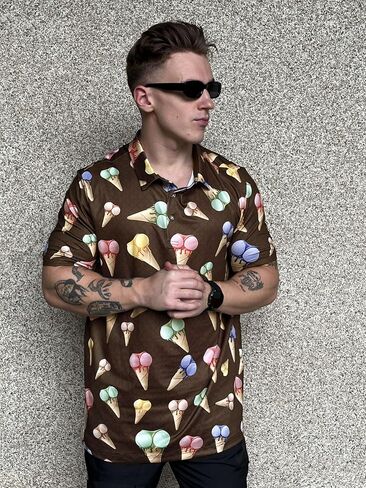 Men's Polo Shirt, Eye Catching Funny Print, Short Sleeve, Novelty Pattern Printed Polo Top in Saudi Arabia