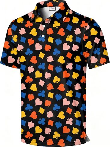 Men's Golf Polo Shirt, Funny Character Graphic Print, All-Over Print, Short Sleeve, Regular Fit in Saudi Arabia