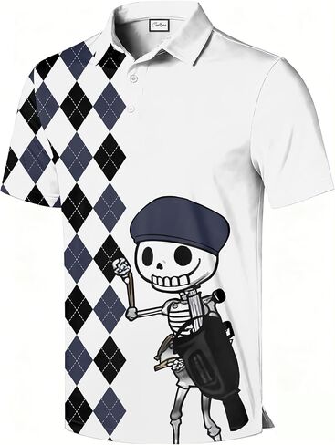 Men's Golf Polo Shirt, Funny Character Graphic Print, All-Over Print, Short Sleeve, Regular Fit in Saudi Arabia